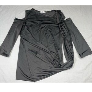 Amy Fashion Women's Gray Cold Shoulder Long Sleeve Asymmetrical Tunic Top Size L